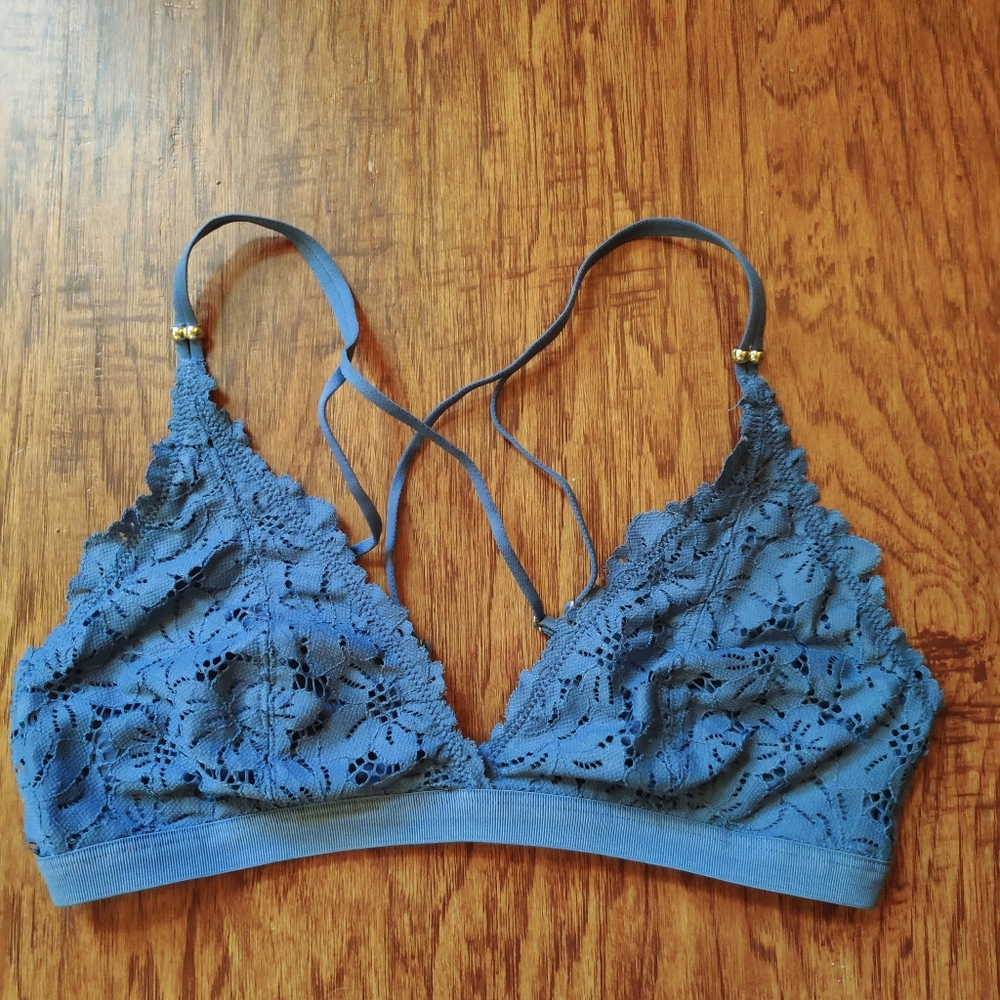 Aerie Blue Lace Strappy Bralette, M
